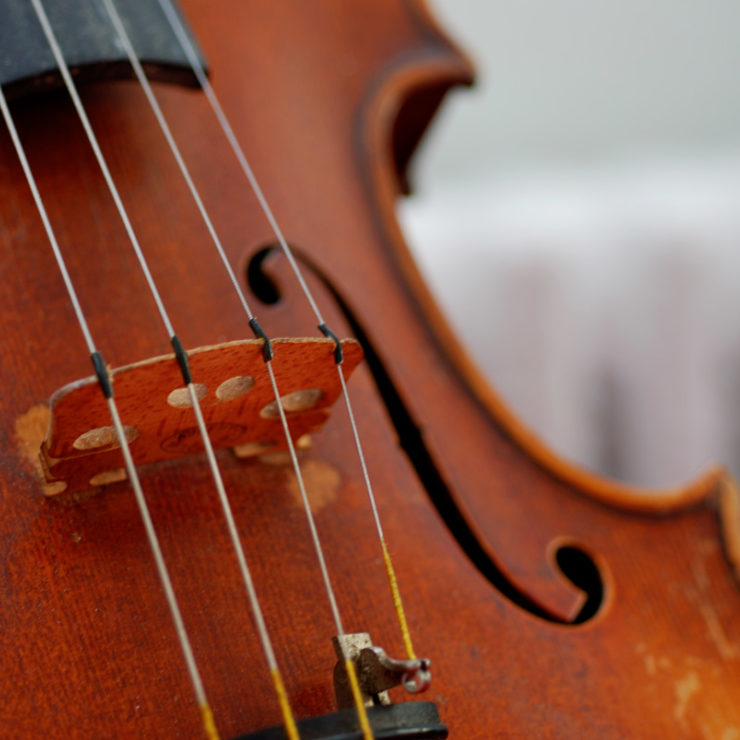 Close up of a violin to show that learning well-being is like learning how to play a violin