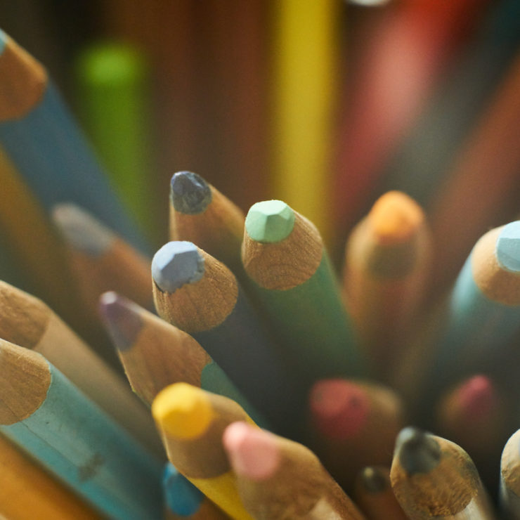Close-up of colored pencils to depict a kid-friendly awareness practice