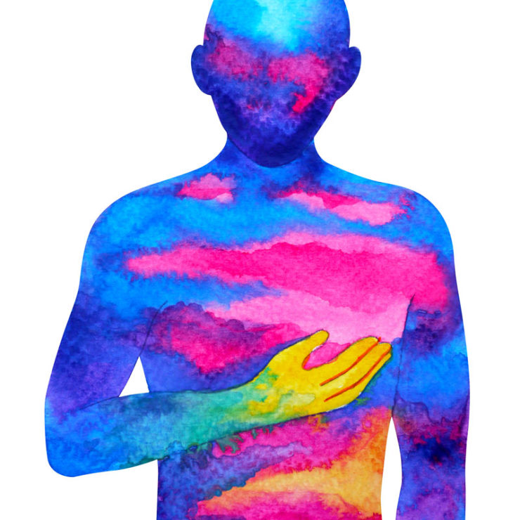 A Human Painted In Watercolor Holding A Hand Over Heart To Demonstrate The Link Between Stress In The Body And In The Mind
