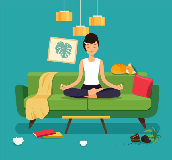 Illustration Of A Student Meditating On Her Couch