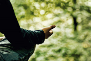 Photo of meditation pose in woods by Mitchell-Joyce via Flickr